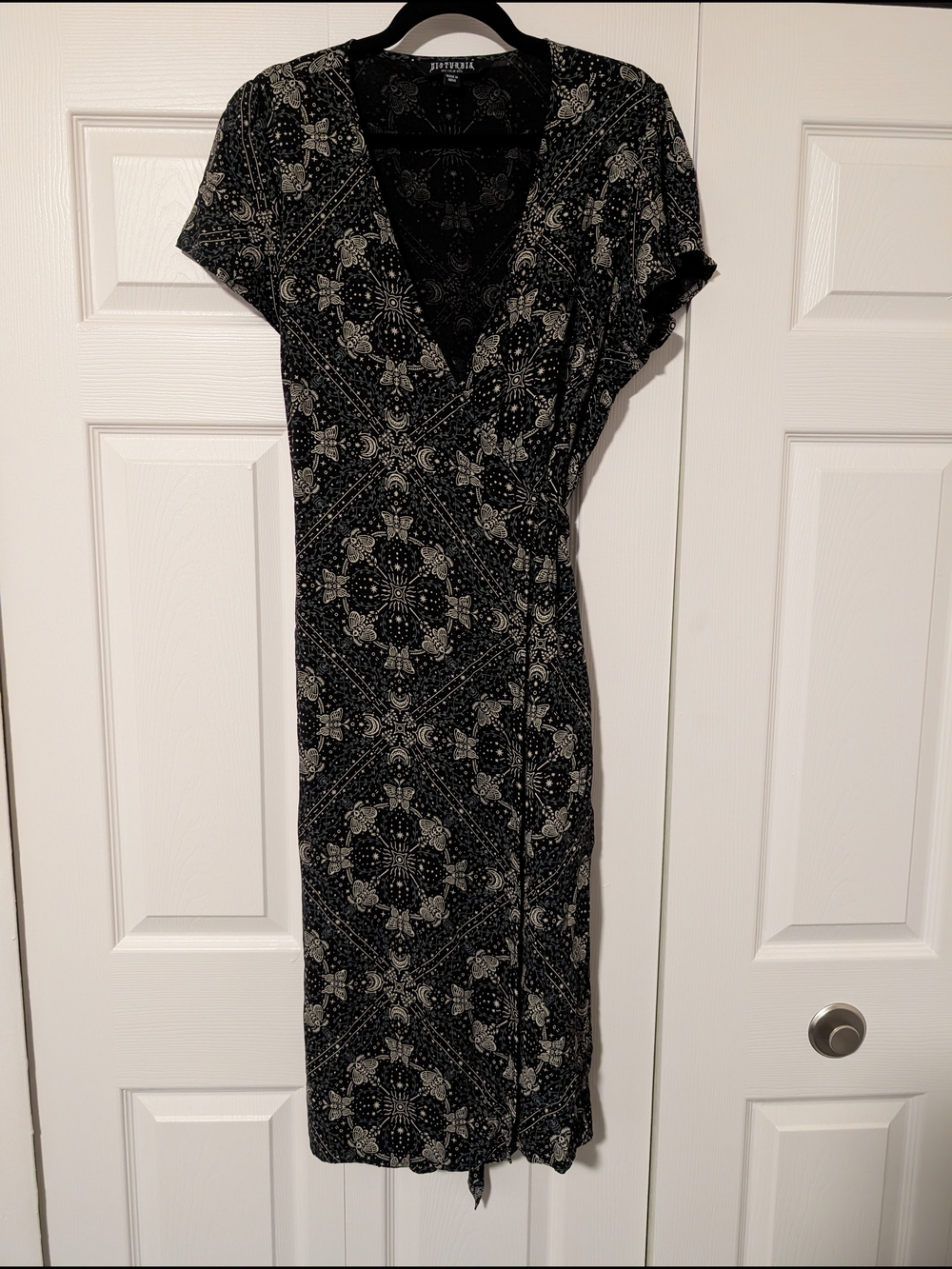 Disturbia Poem Moth Printed Wrap Midi Dress